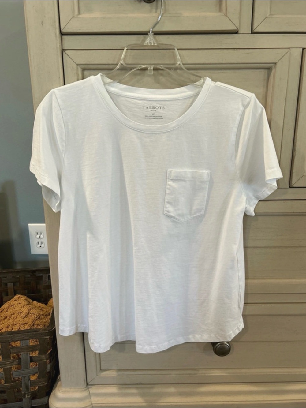 Talbots White Short-Sleeve Crewneck Pocket Tee